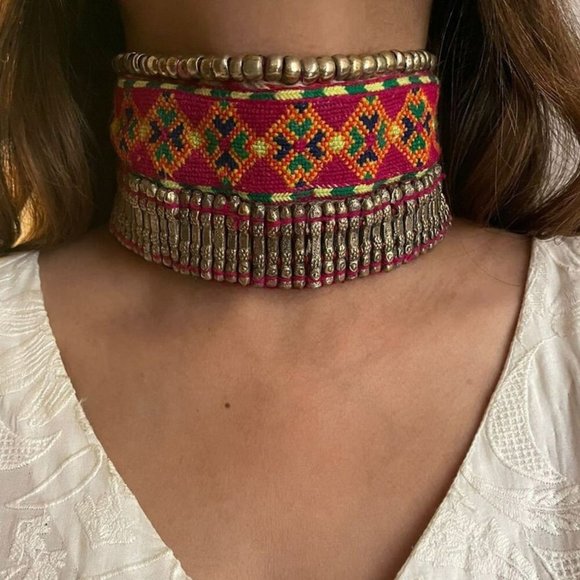 Afghan Classic Choker, Vintage Handmade Afghan Choker Necklace, Boho Choker - Picture 1 of 2